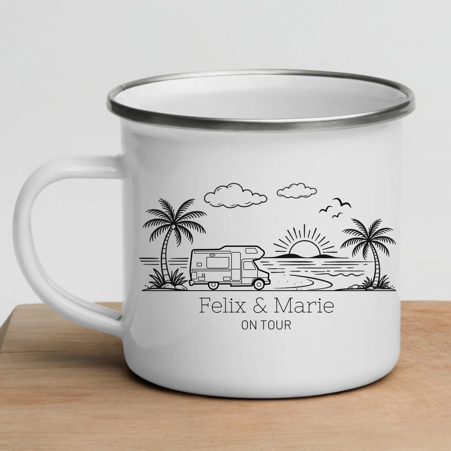 Personalisierte Camping Tasse mit Namen – Emaille oder Keramik – Geschenk für Camper, Wohnmobil & Vanlife