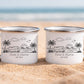 Personalisierte Emaille Camping Tasse im Sand