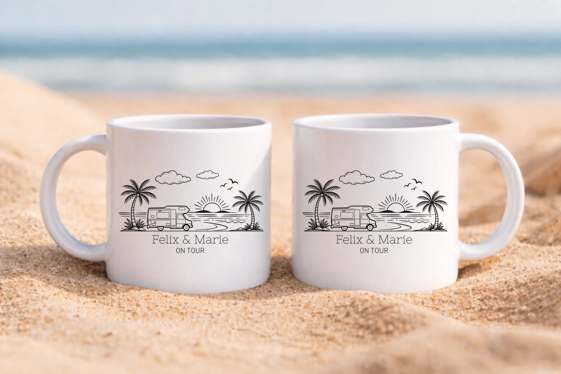 Personalisierte Keramik tasse am Strand