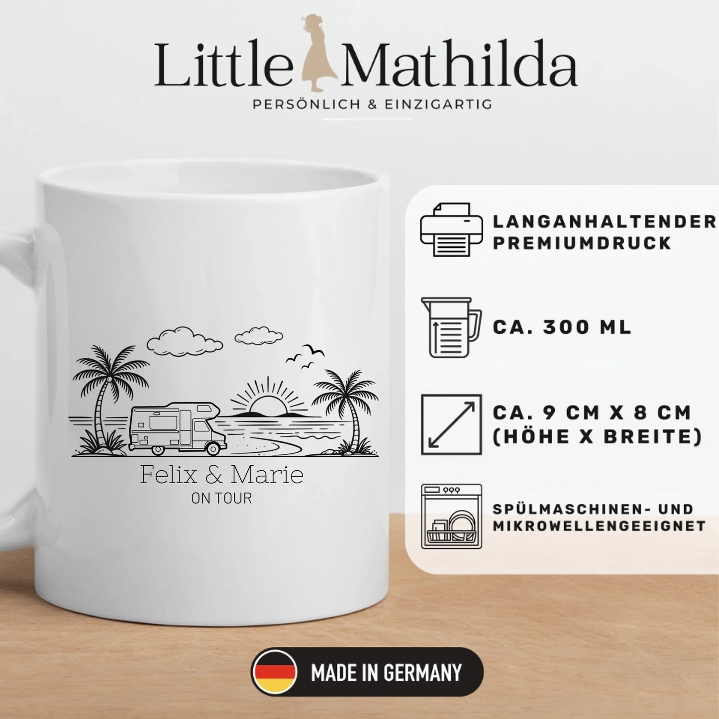 Personalisierte Camping Tasse mit Namen – Emaille oder Keramik – Geschenk für Camper, Wohnmobil & Vanlife