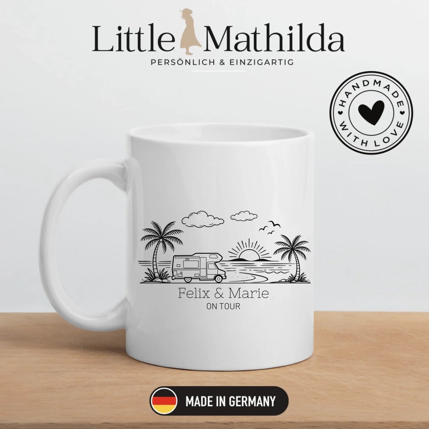 Personalisierte Camping Tasse mit Namen – Emaille oder Keramik – Geschenk für Camper, Wohnmobil & Vanlife