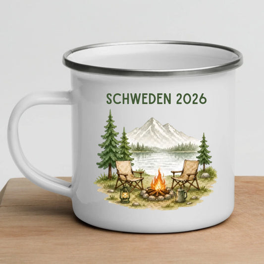 Personalisierte Emaille Camping Tasse Auszeit