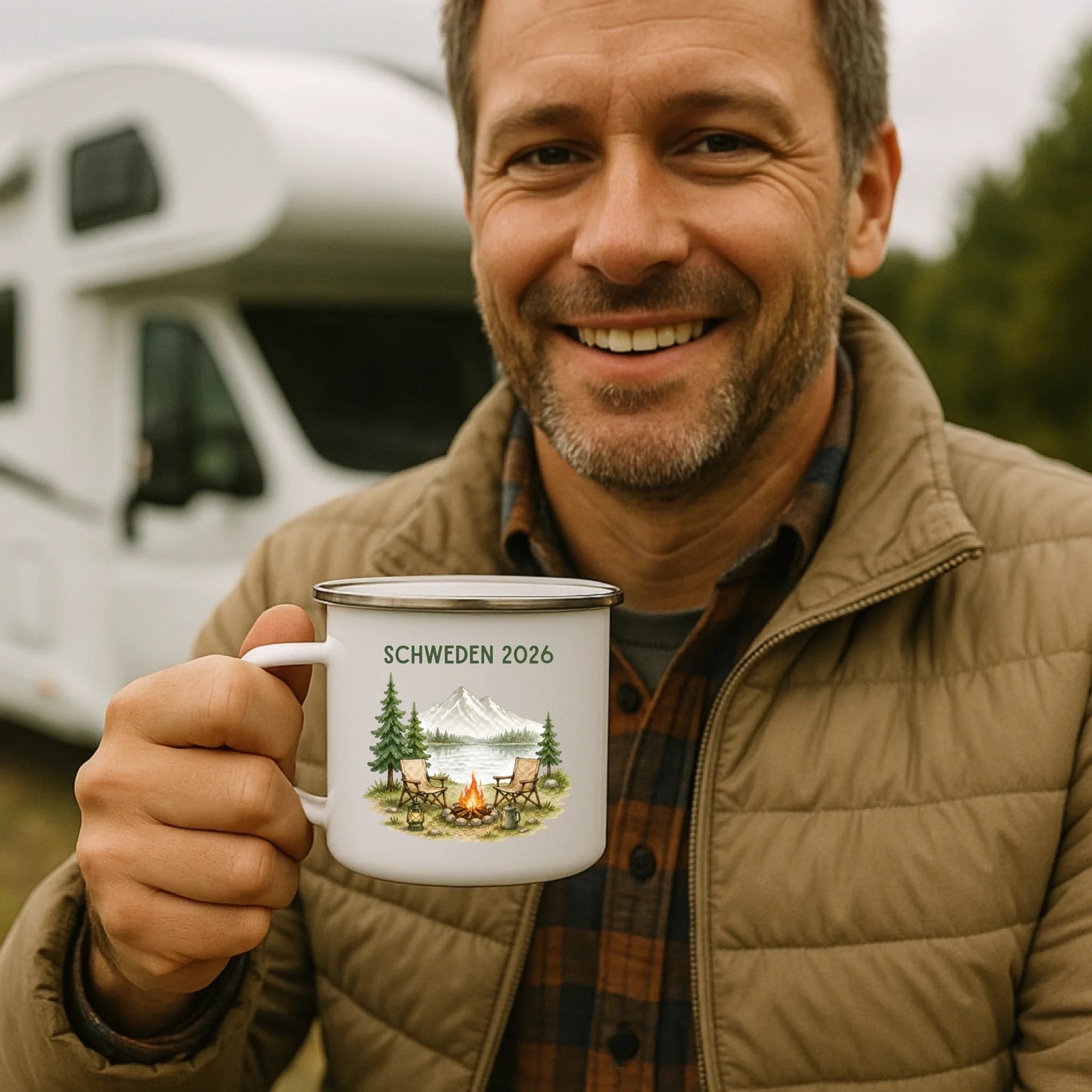 Personalisierte Emaille Camping Tasse Auszeit