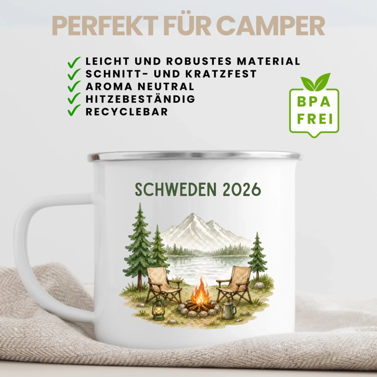 Personalisierte Emaille Camping Tasse Auszeit