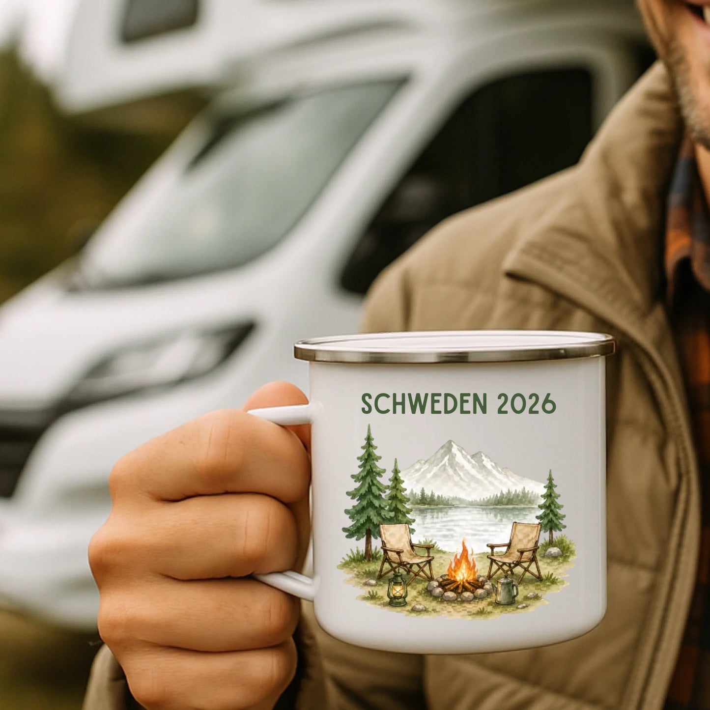 Personalisierte Emaille Camping Tasse Auszeit