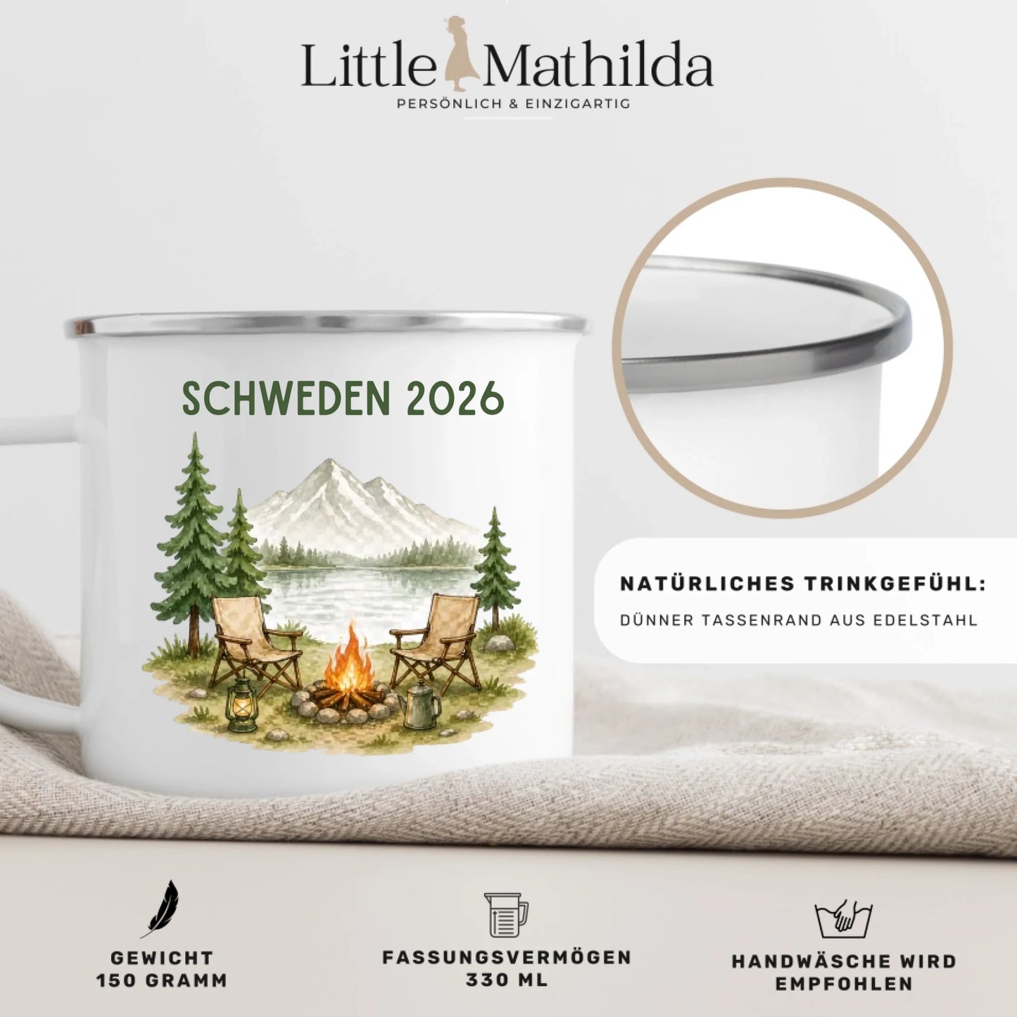 Personalisierte Emaille Camping Tasse Auszeit