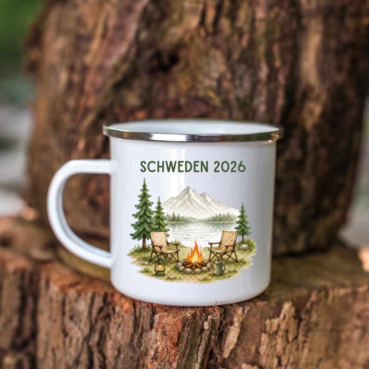 Personalisierte Emaille Camping Tasse Auszeit