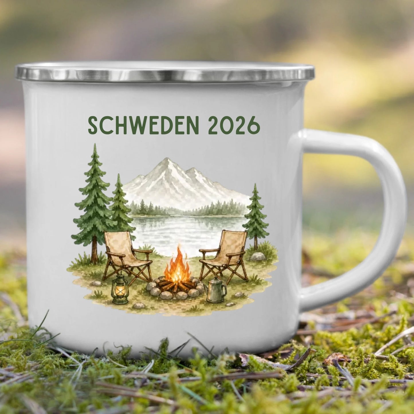 Personalisierte Emaille Camping Tasse Auszeit