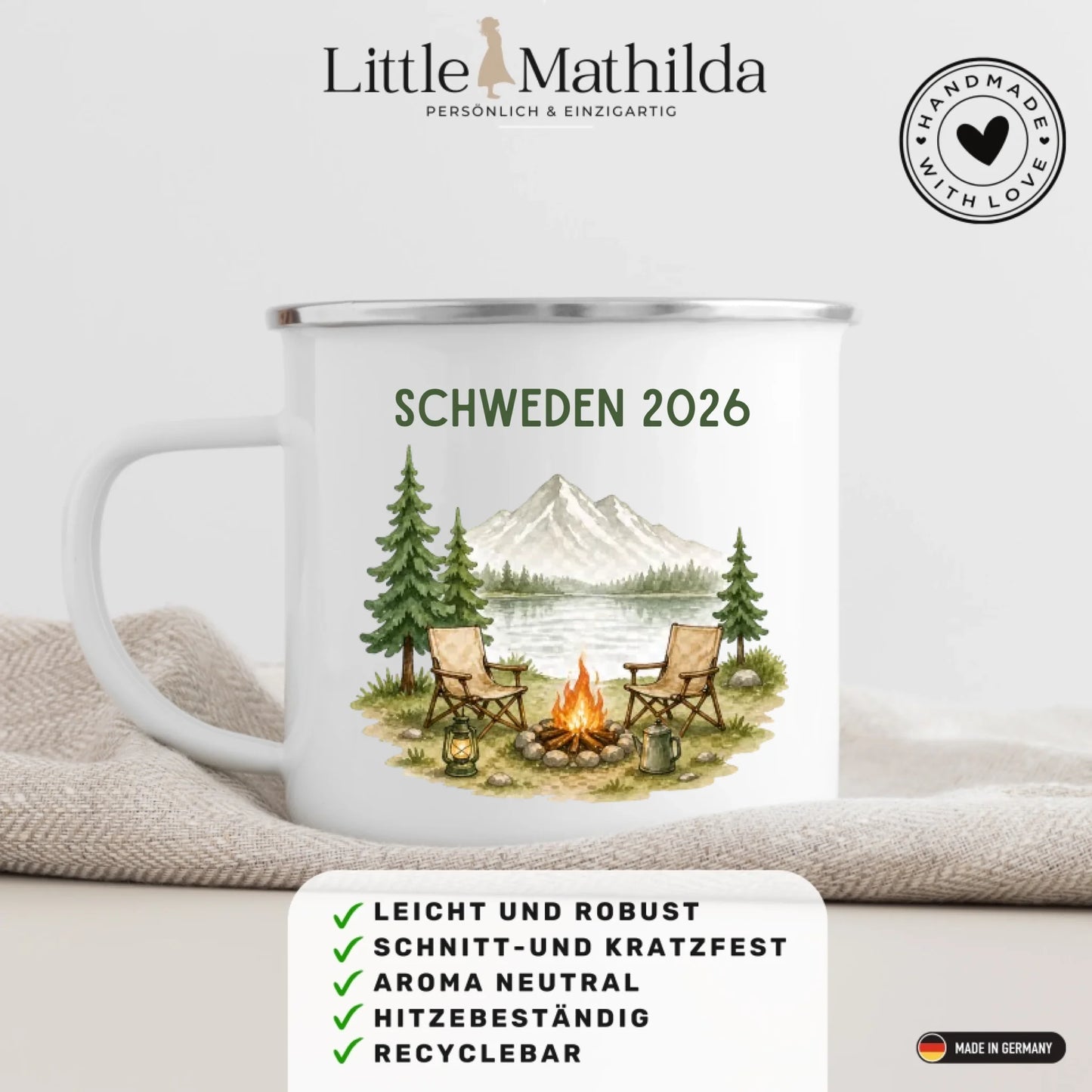 Personalisierte Emaille Camping Tasse Auszeit