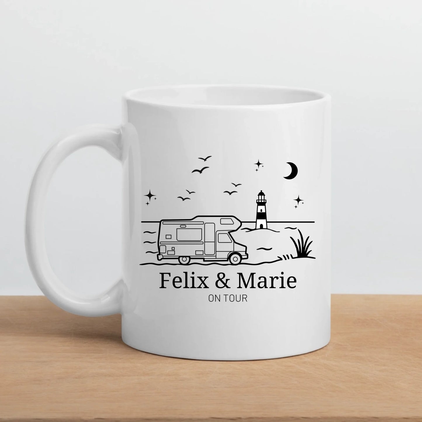 Emaille Camping Tasse Wohnwagen am Meer