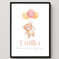 Personalisiertes Geburtsposter mit Bär, Luftballons und Geburtsdaten