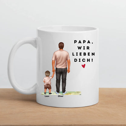 Personalisierte Papa Tasse mit Kindern und Namen – Keramiktasse | Geschenk für Vatertag & Geburtstag