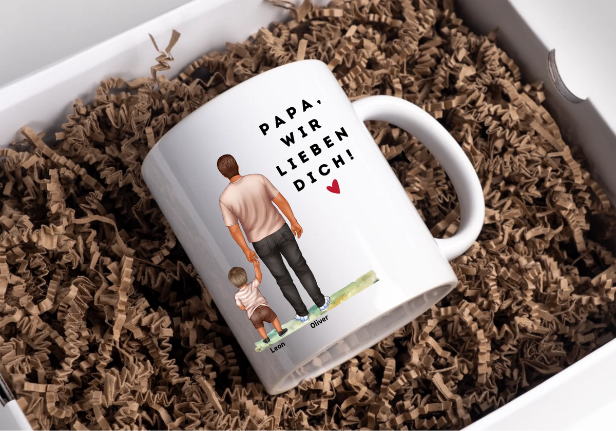 Personalisierte Papa Tasse mit Kindern und Namen – Keramiktasse | Geschenk für Vatertag & Geburtstag