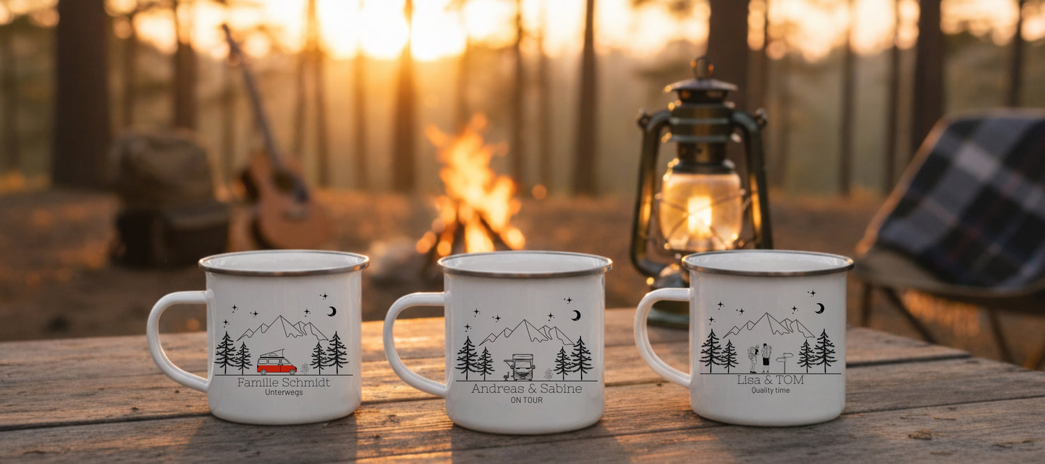 Personalisierte Emaille Camping Tassen von Little Mathilda Outddor Becher