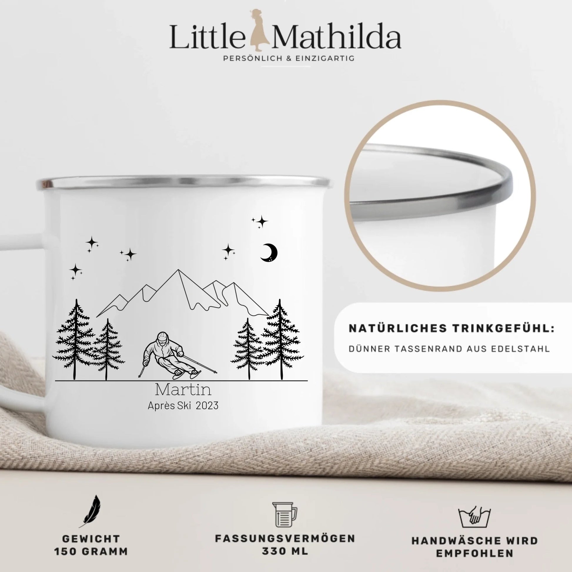 Personalisierte "Ski Emaille Tasse" Little Mathilda Little Mathilda Customizer