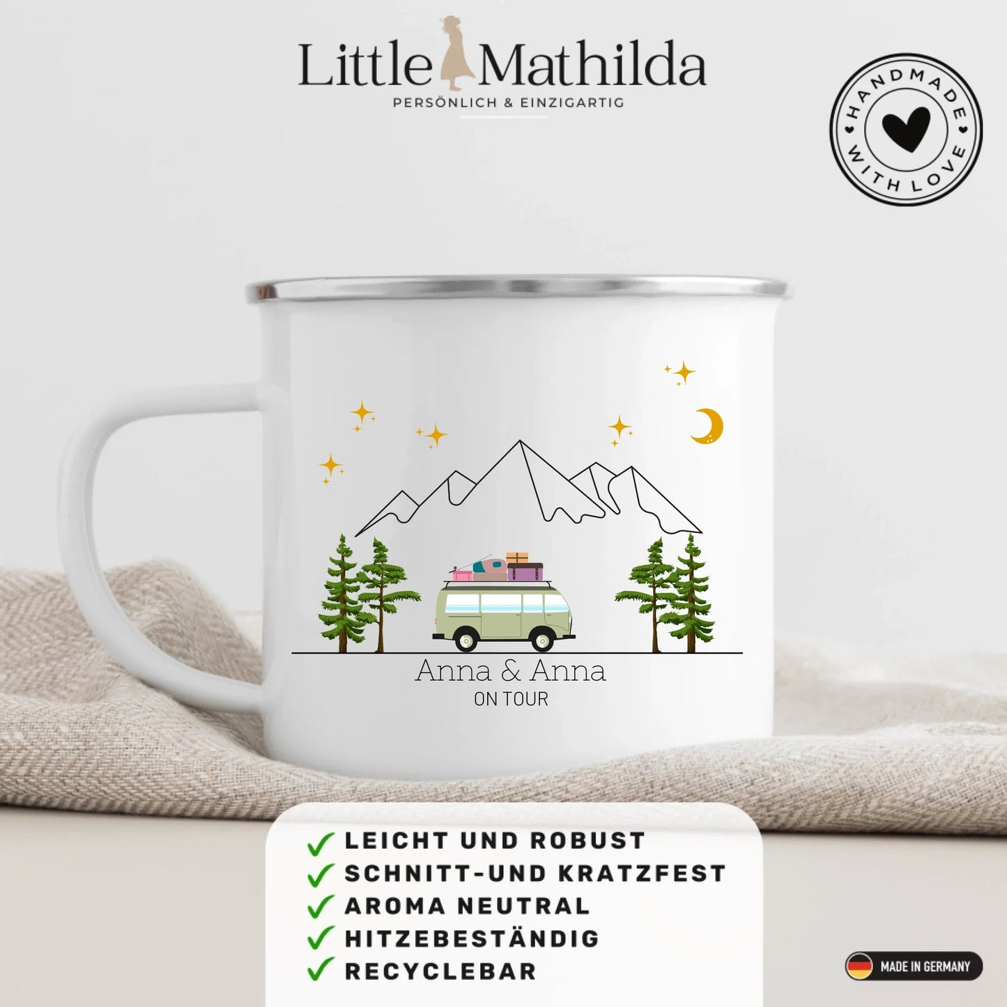 Bunter Reisecamper mit Gepäck Little Mathilda Little Mathilda Emaille Tasse