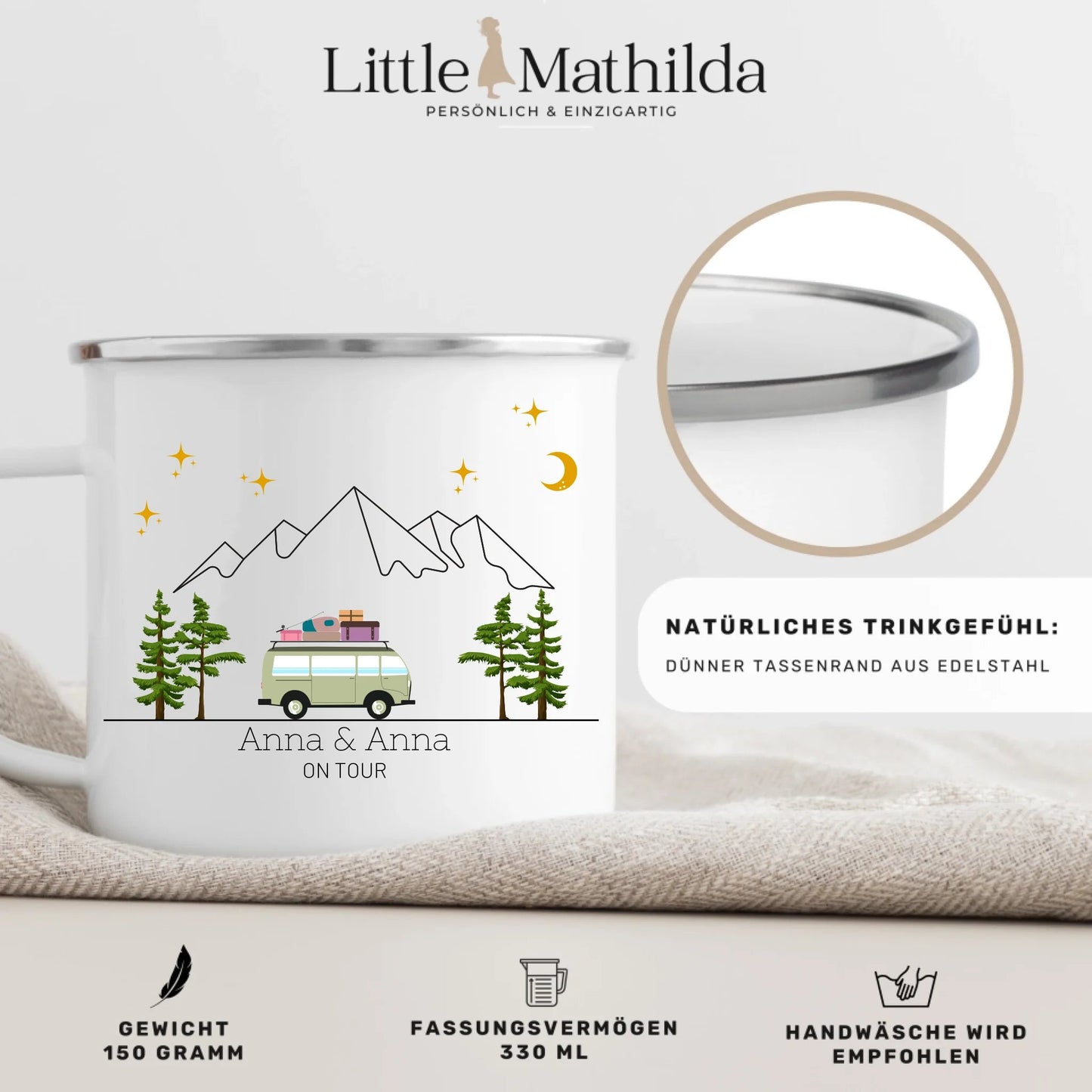 Bunter Reisecamper mit Gepäck Little Mathilda Little Mathilda Emaille Tasse