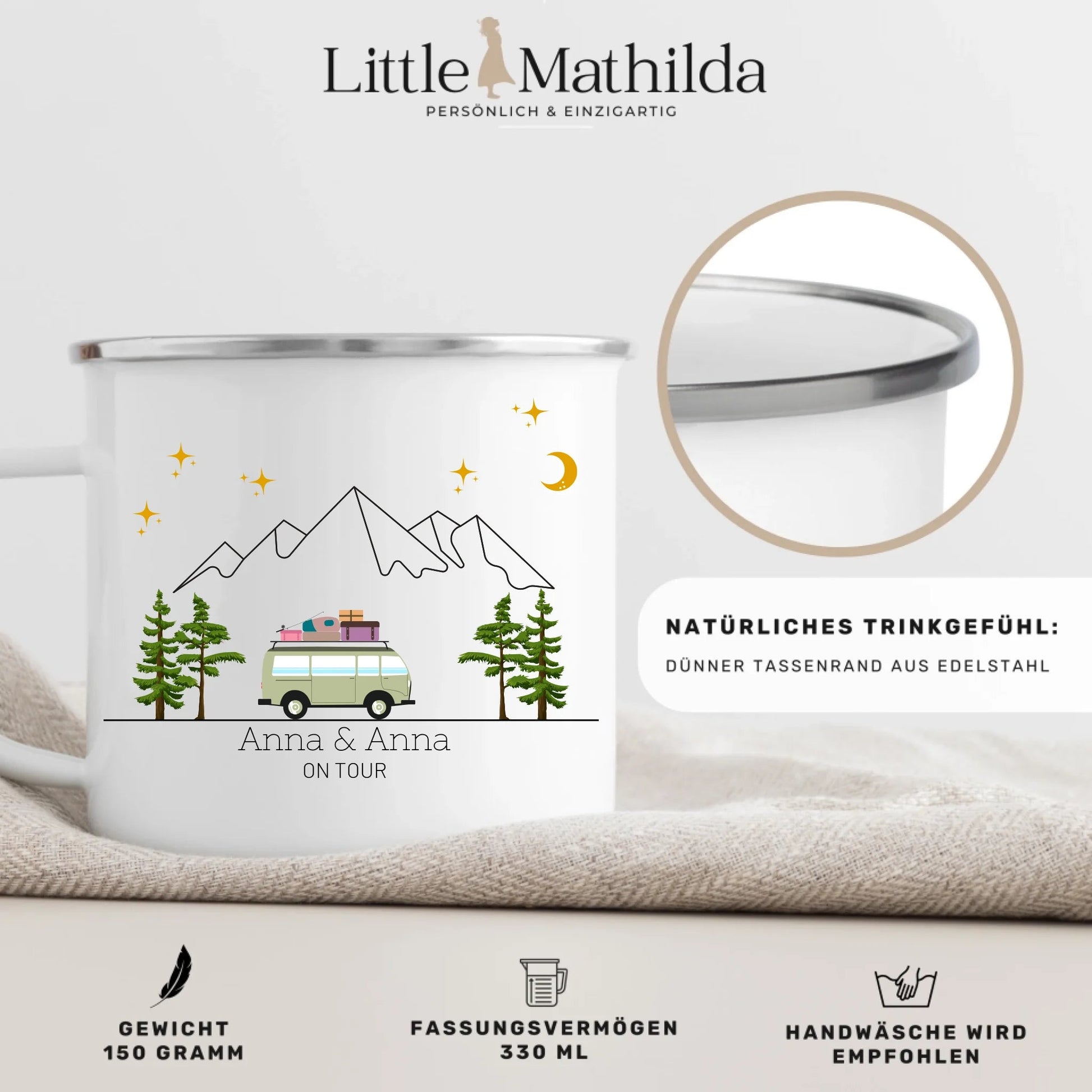 Bunter Reisecamper mit Gepäck Little Mathilda Little Mathilda Emaille Tasse
