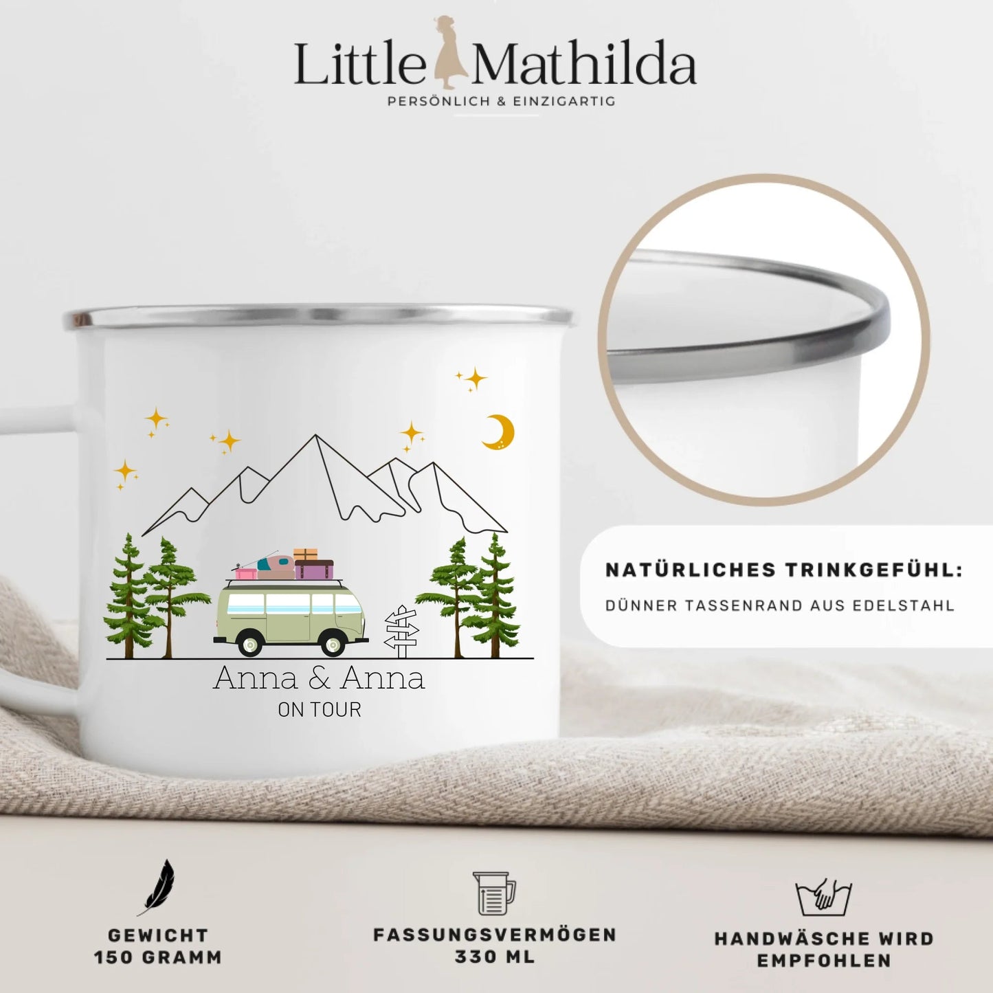 Bunter Reisecamper mit Gepäck Little Mathilda Little Mathilda Emaille Tasse