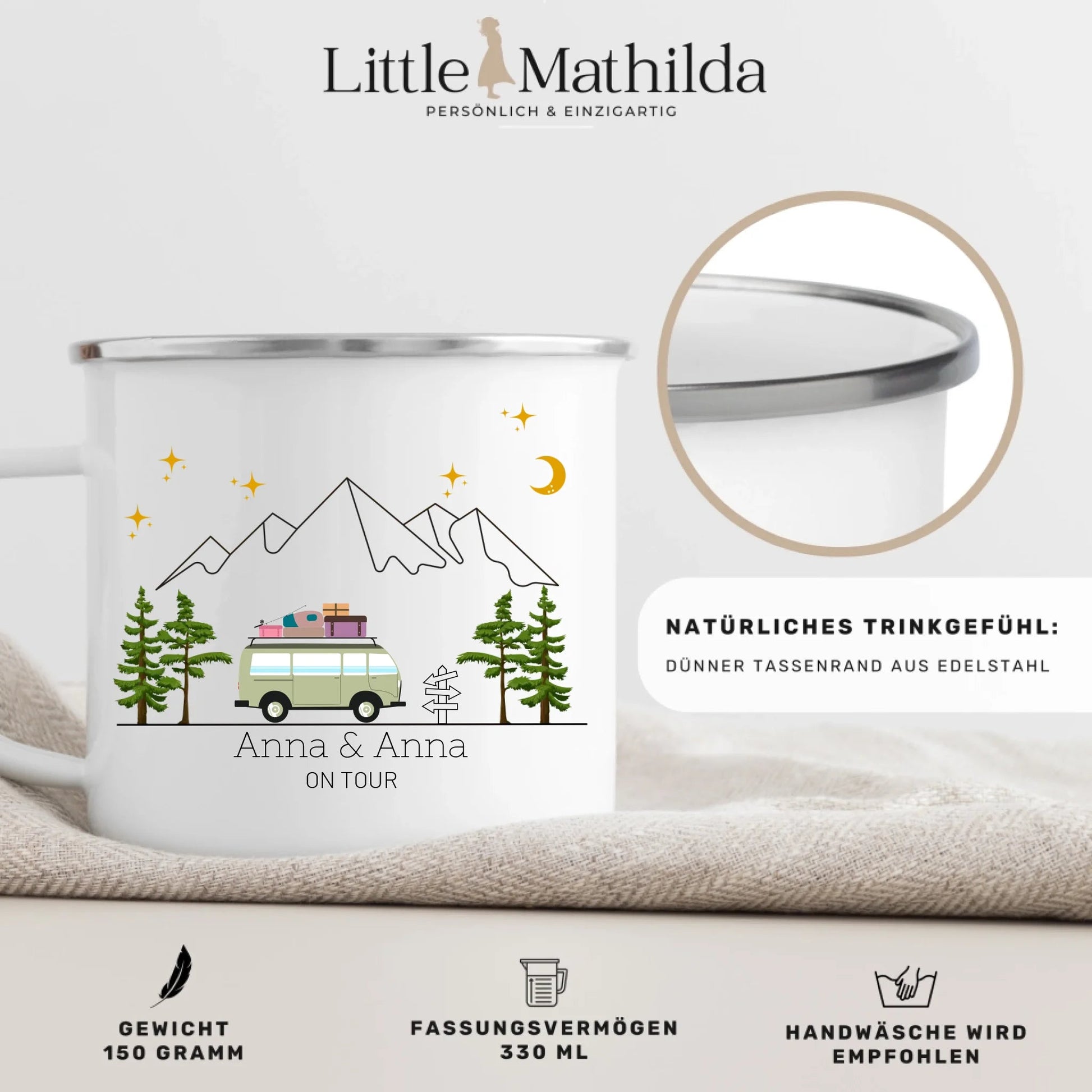 Bunter Reisecamper mit Gepäck Little Mathilda Little Mathilda Emaille Tasse