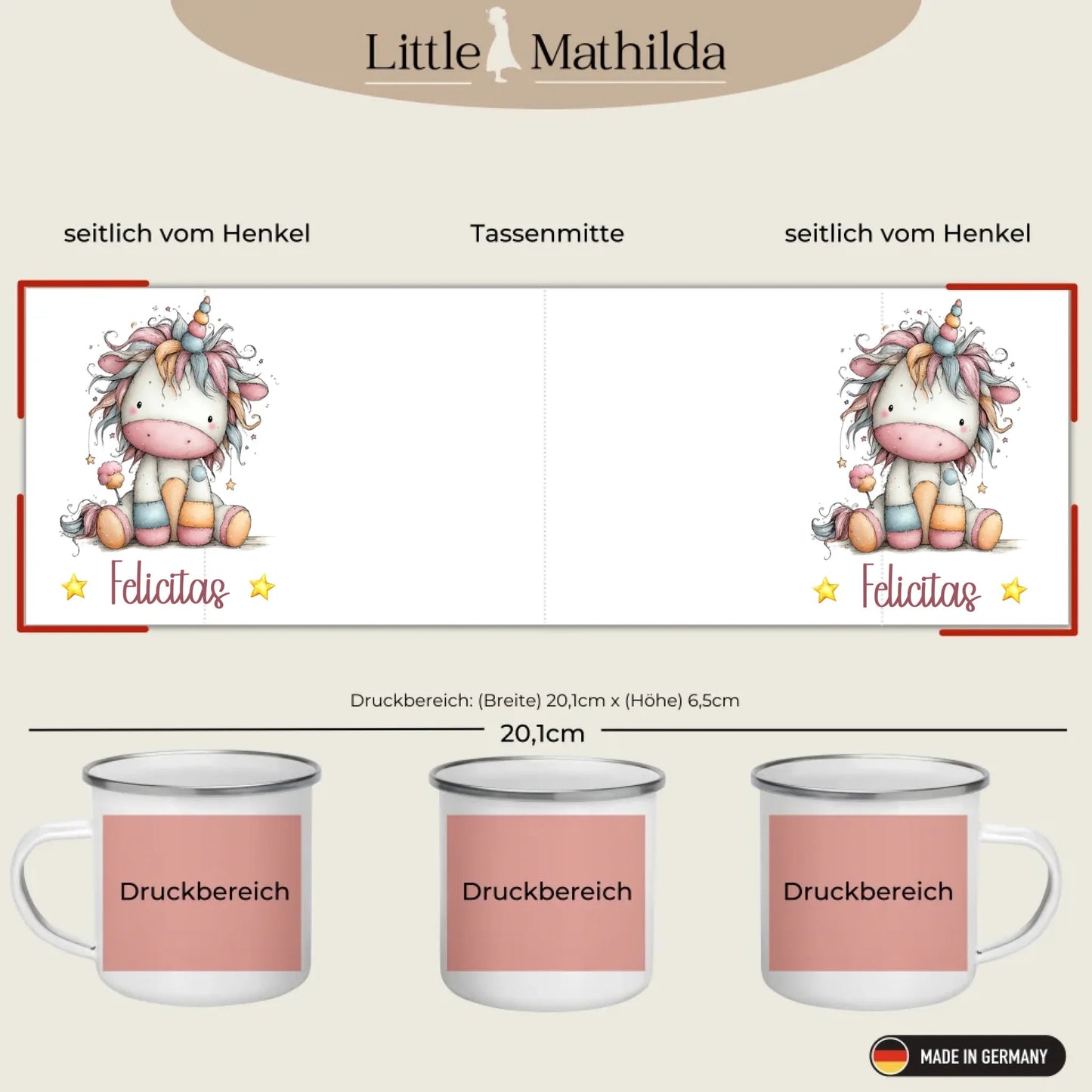 Einhorn Tasse: Personalisierte Kindertasse mit Namen Little Mathilda Little Mathilda Emaille Tasse