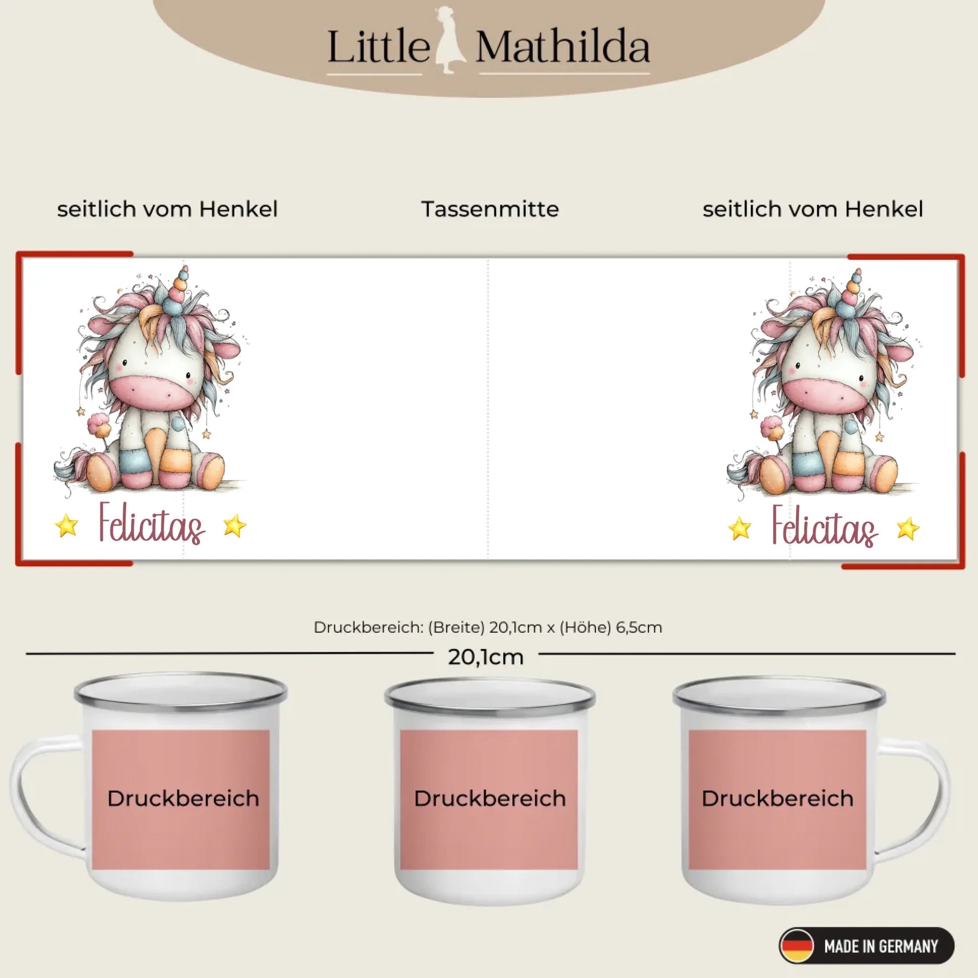 Einhorn Tasse: Personalisierte Kindertasse mit Namen Little Mathilda Little Mathilda Emaille Tasse