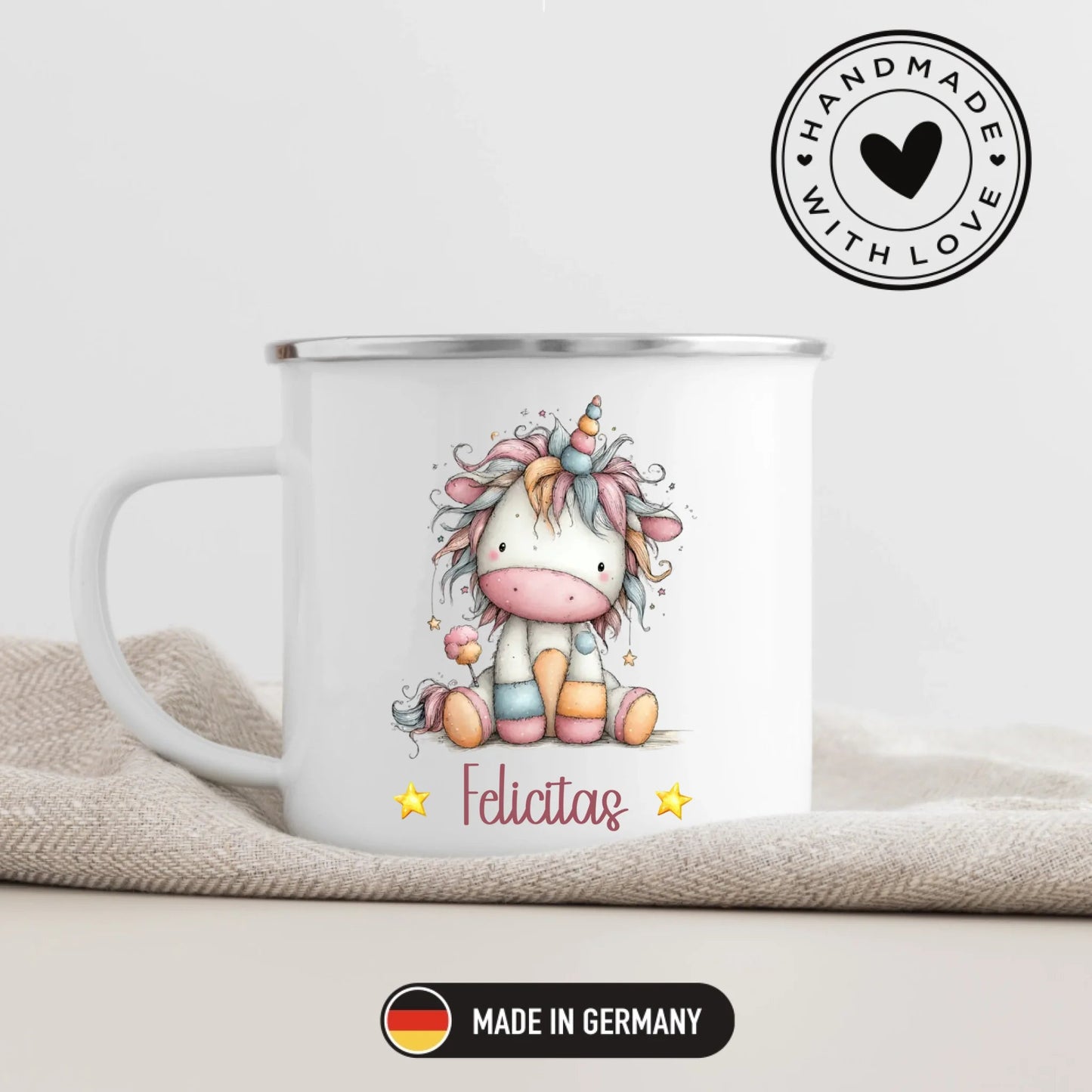 Einhorn Tasse: Personalisierte Kindertasse mit Namen Little Mathilda Little Mathilda Emaille Tasse