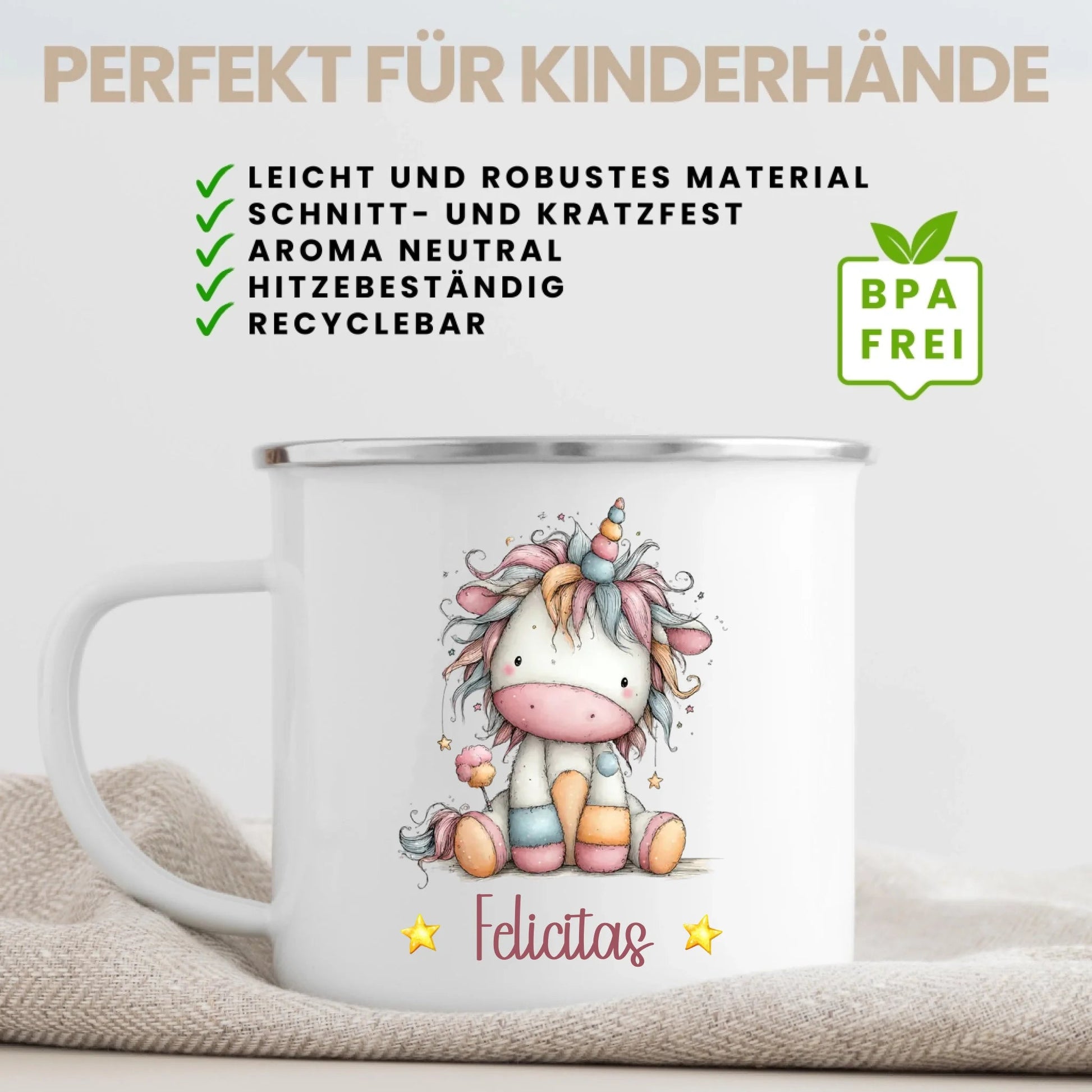 Einhorn Tasse: Personalisierte Kindertasse mit Namen Little Mathilda Little Mathilda Emaille Tasse