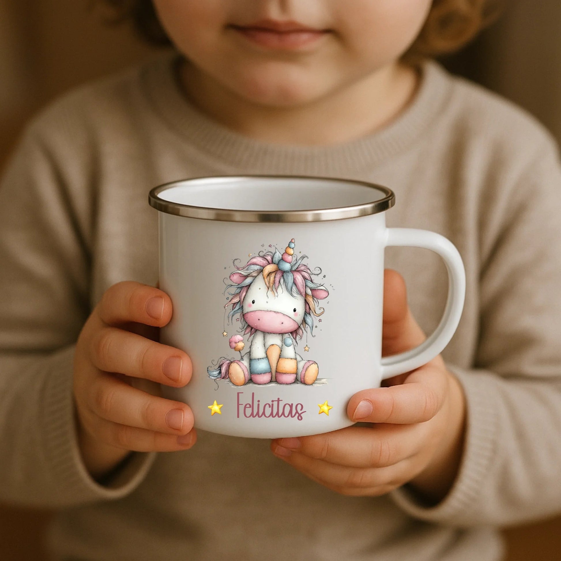 Einhorn Tasse: Personalisierte Kindertasse mit Namen Little Mathilda Little Mathilda Emaille Tasse