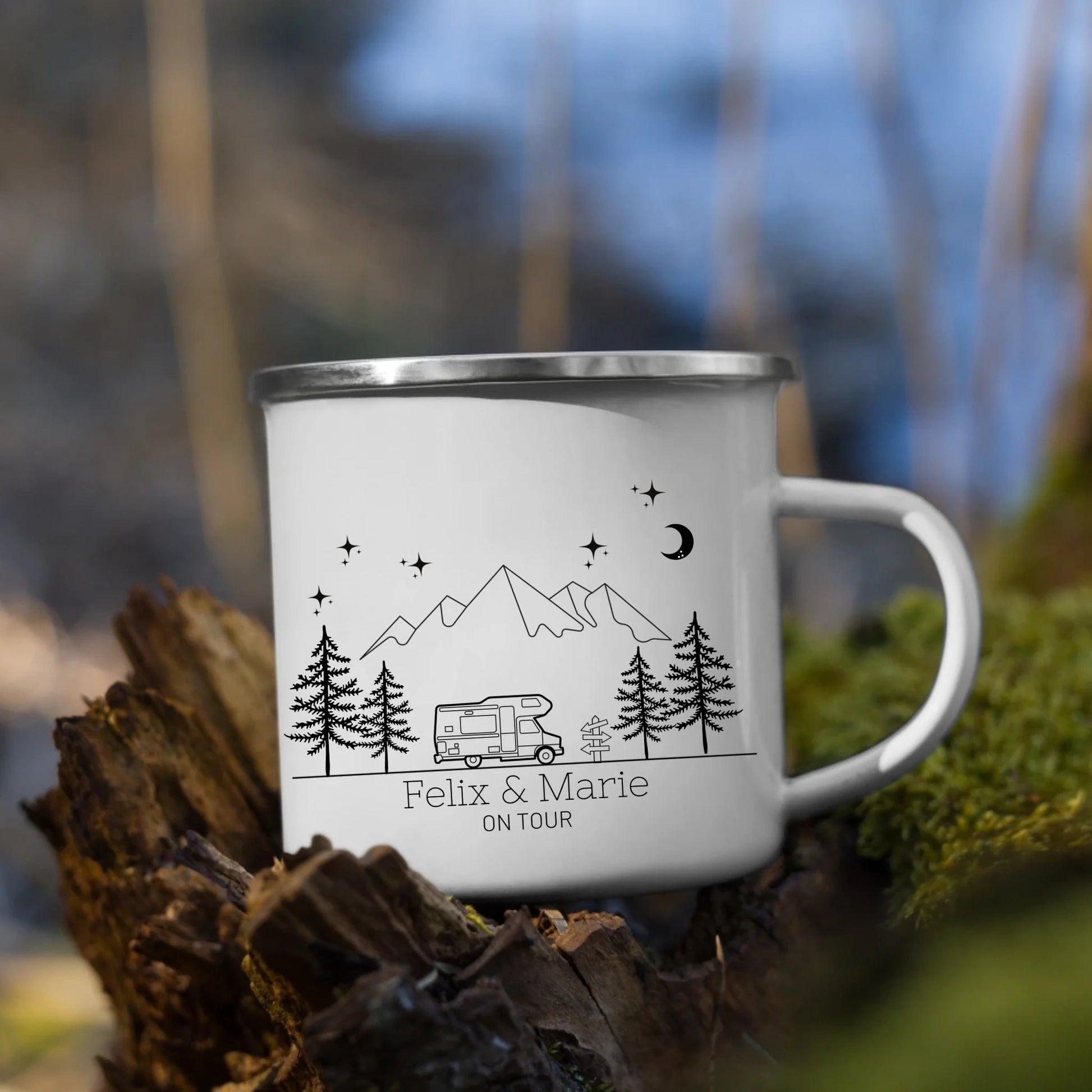 Emaille Camping Tasse mit vintage Wohnmobil Little Mathilda Little Mathilda Emaille Tasse
