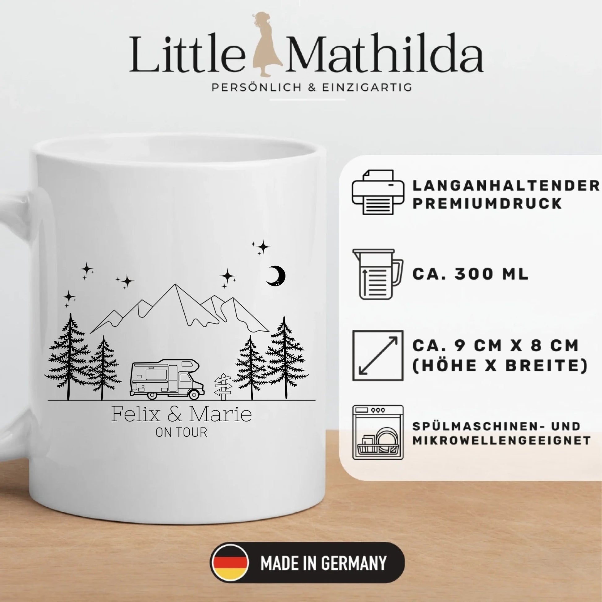 Emaille Camping Tasse mit vintage Wohnmobil Little Mathilda Little Mathilda Emaille Tasse