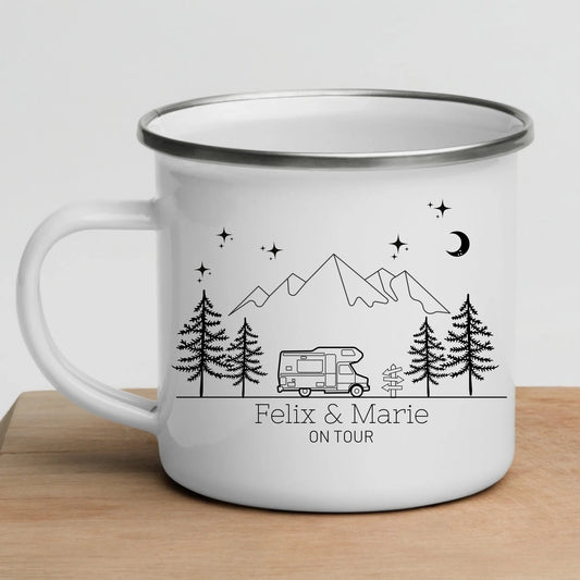 Emaille Camping Tasse mit vintage Wohnmobil Little Mathilda Little Mathilda Emaille Tasse