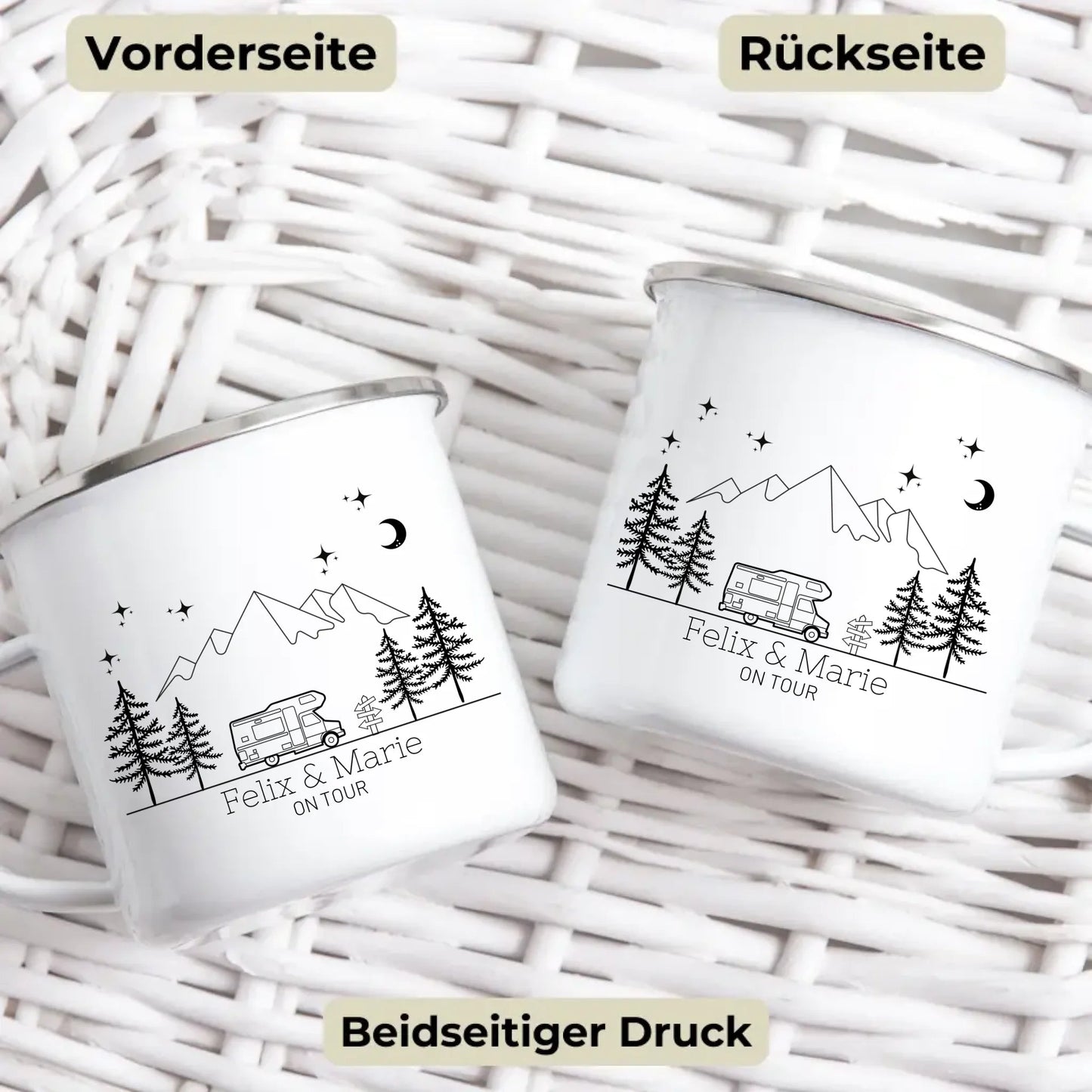 Emaille Camping Tasse mit vintage Wohnmobil Little Mathilda Little Mathilda Emaille Tasse