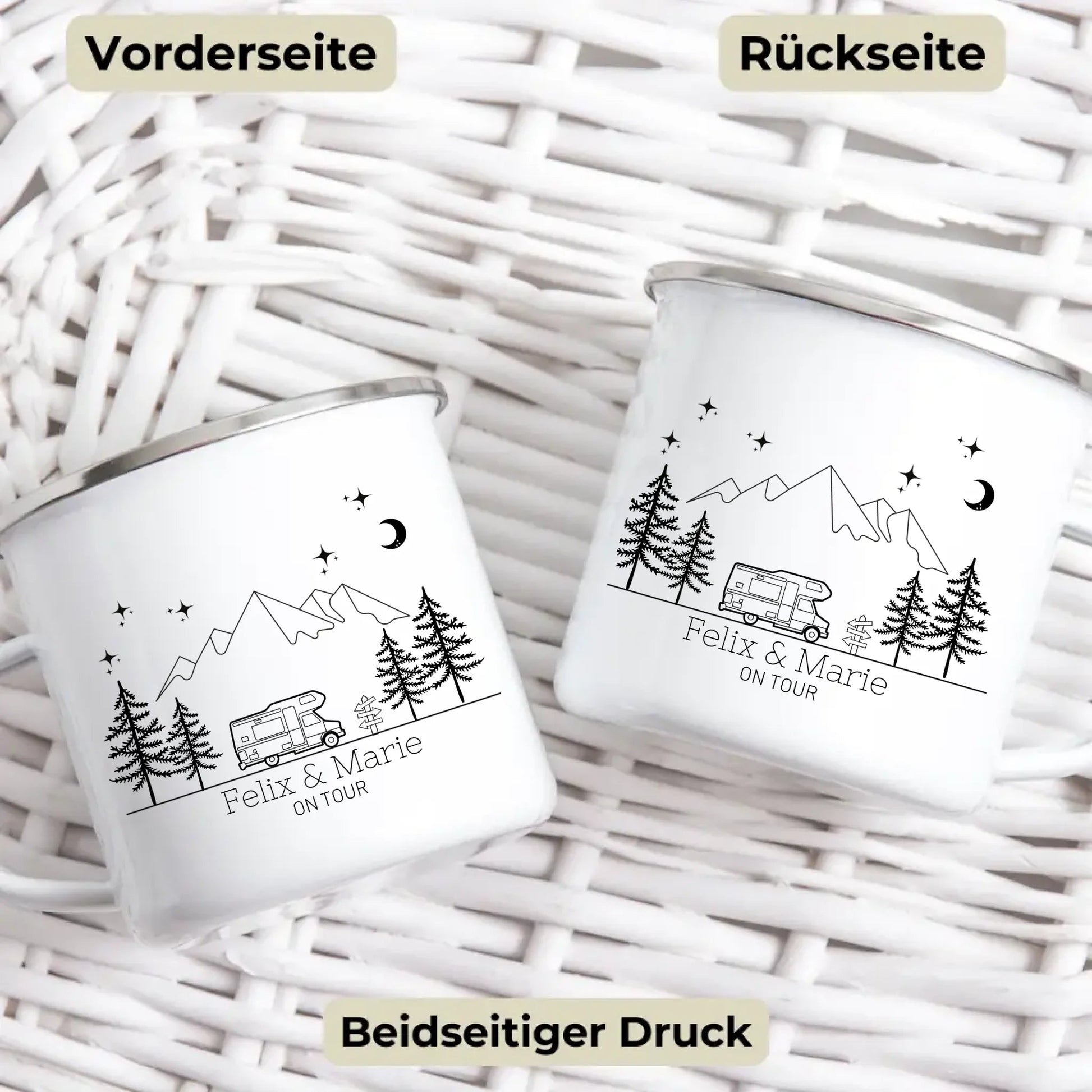 Emaille Camping Tasse mit vintage Wohnmobil Little Mathilda Little Mathilda Emaille Tasse