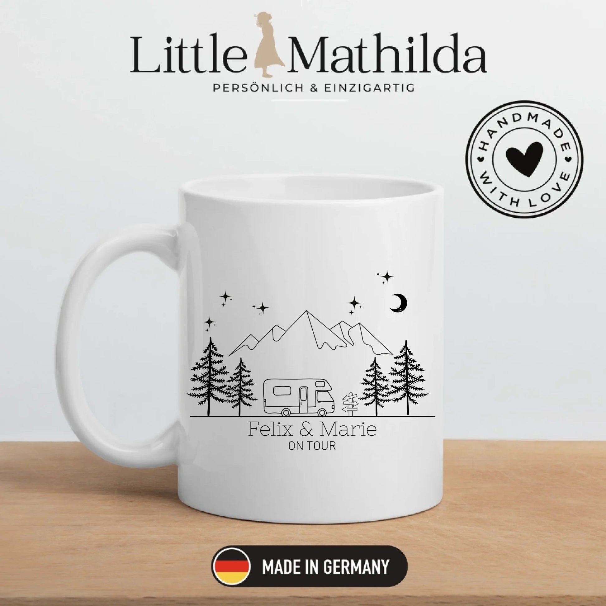 Emaille Camping Tasse mit Wohnmobil Illustration Little Mathilda Little Mathilda Emaille Tasse