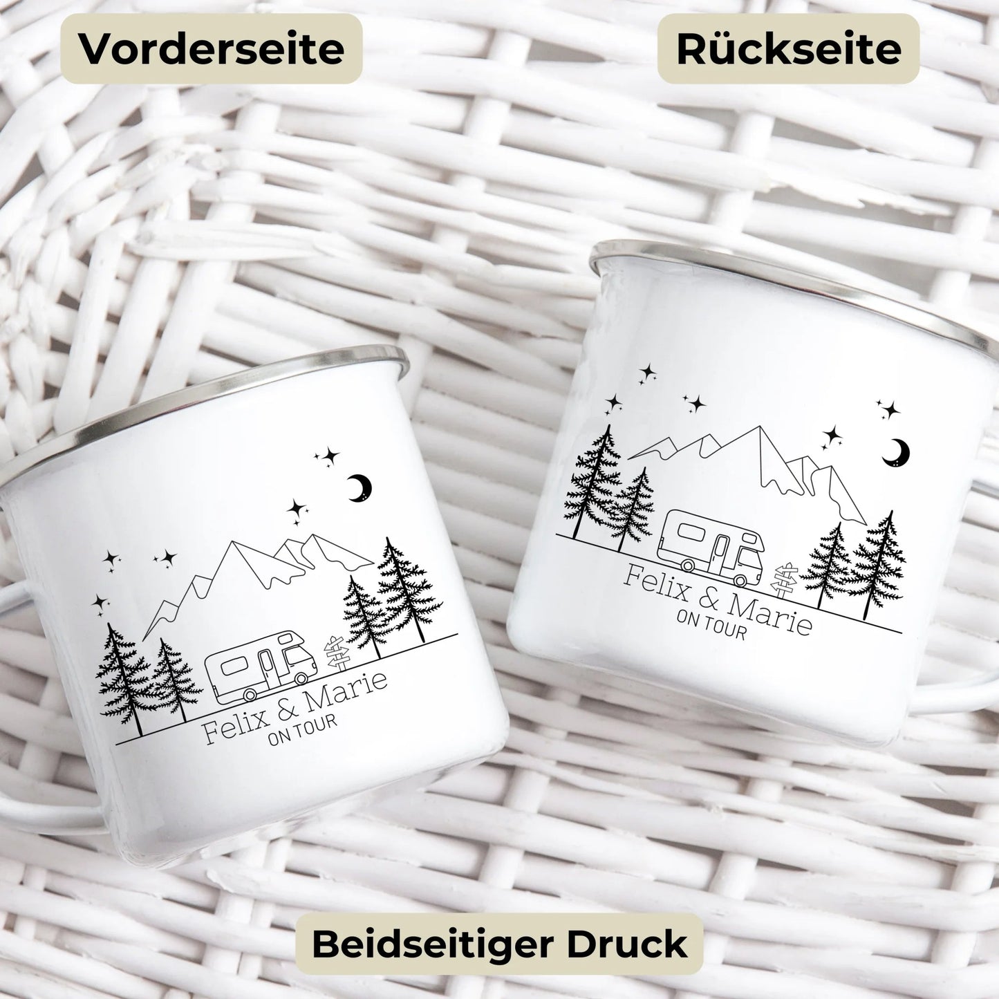 Emaille Camping Tasse mit Wohnmobil Illustration Little Mathilda Little Mathilda Emaille Tasse
