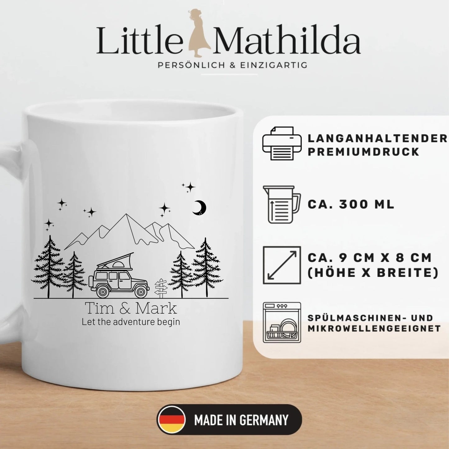 Emaille Camping Tasse Offroad mit Dachzelt Little Mathilda Little Mathilda Emaille Tasse