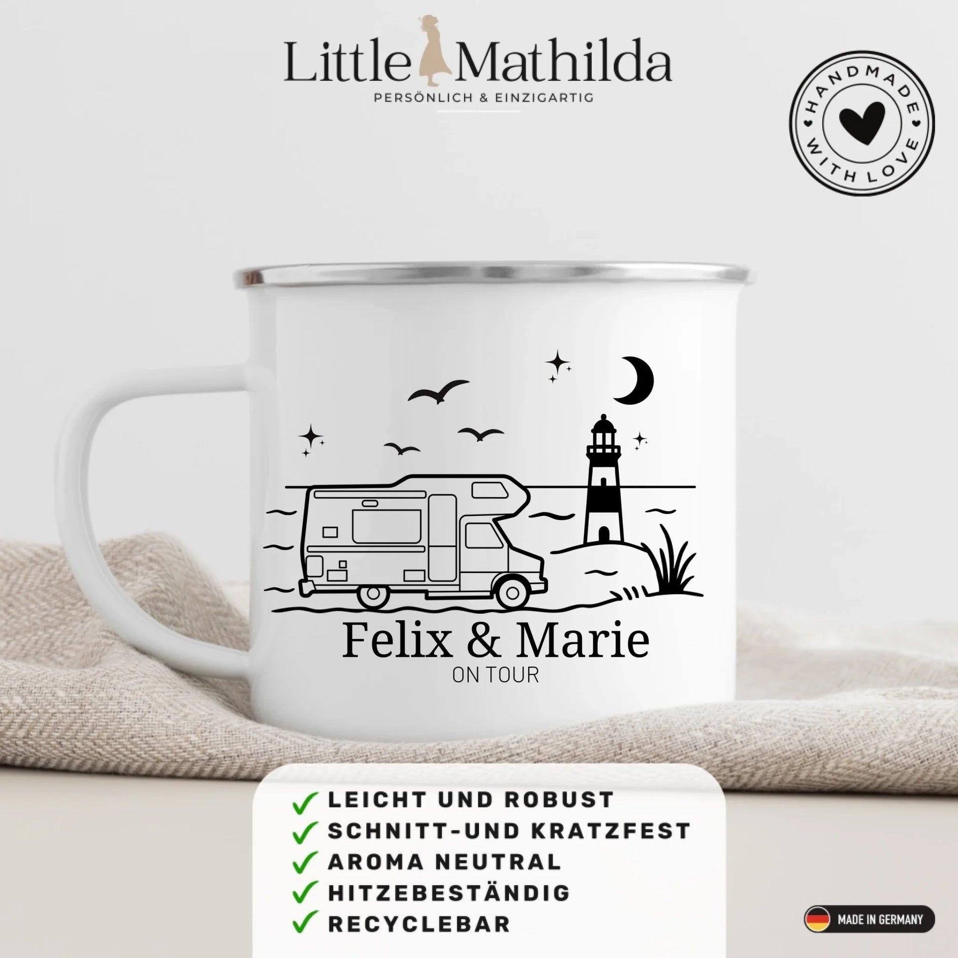 Emaille Camping Tasse Wohnwagen am Meer Little Mathilda Little Mathilda Emaille Tasse