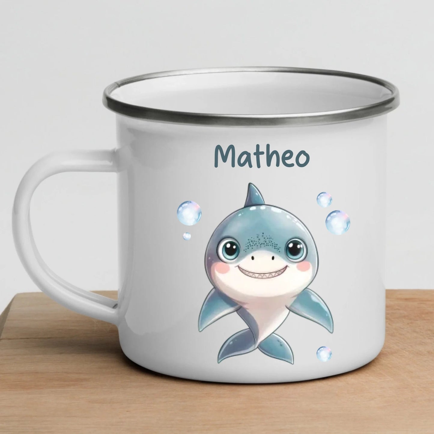 Emaille Kindertasse mit Namen personalisiert, Meerestiere Wal und Hai Little Mathilda Little Mathilda Emaille Tasse