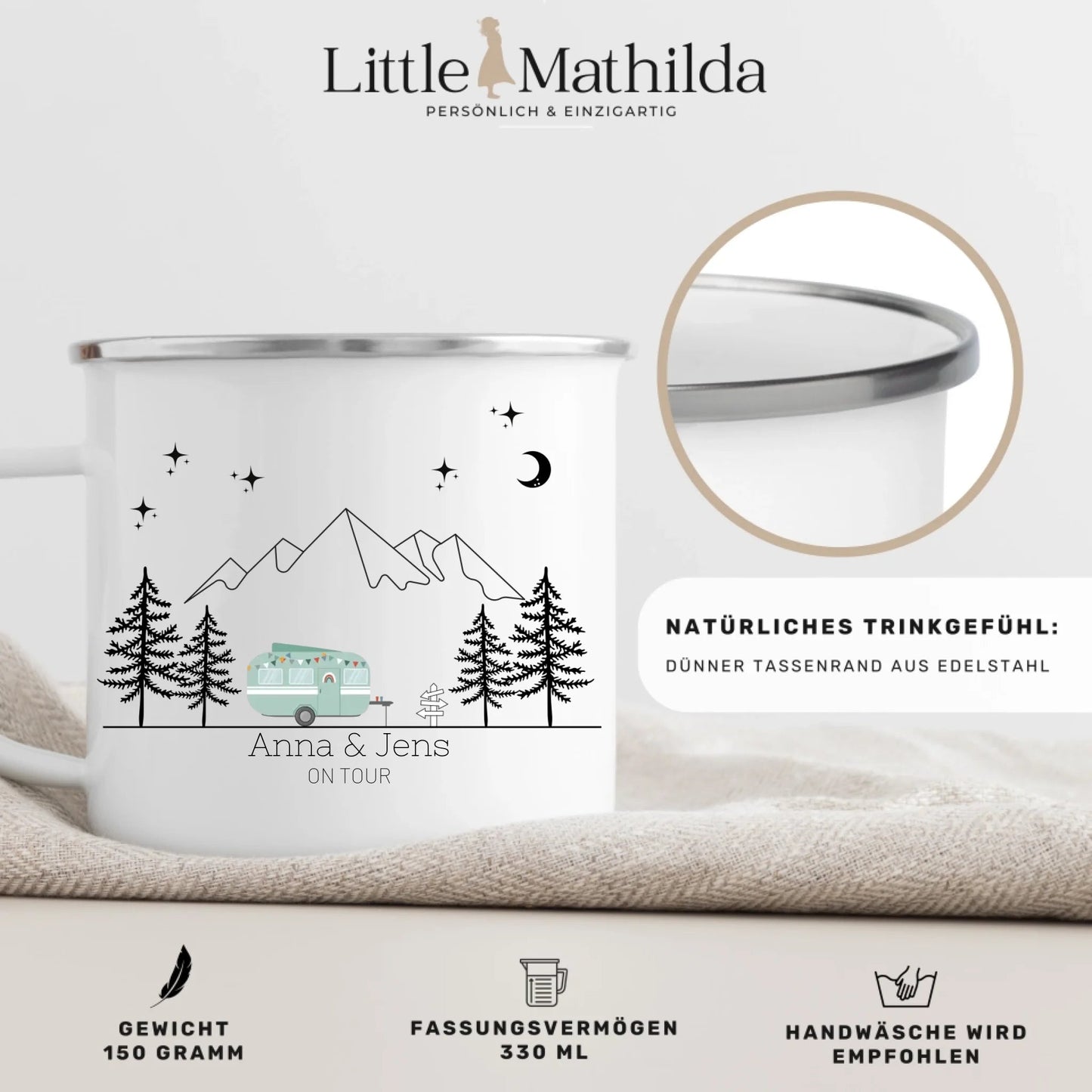 Emaille Tasse "Grüner Hippie" Little Mathilda Little Mathilda Emaille Tasse