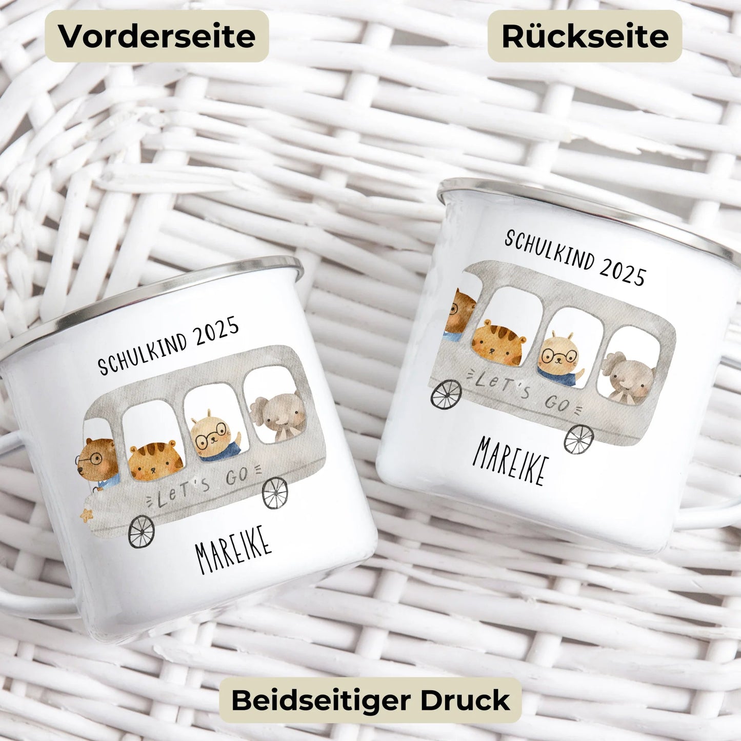 Emaille Tasse Schulkind 2025 - Tierischer Bus Little Mathilda Little Mathilda Emaille Tasse