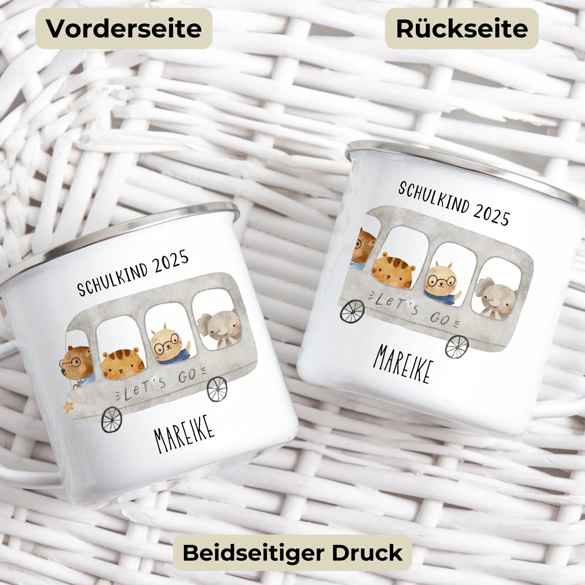 Emaille Tasse Schulkind 2025 - Tierischer Bus Little Mathilda Little Mathilda Emaille Tasse