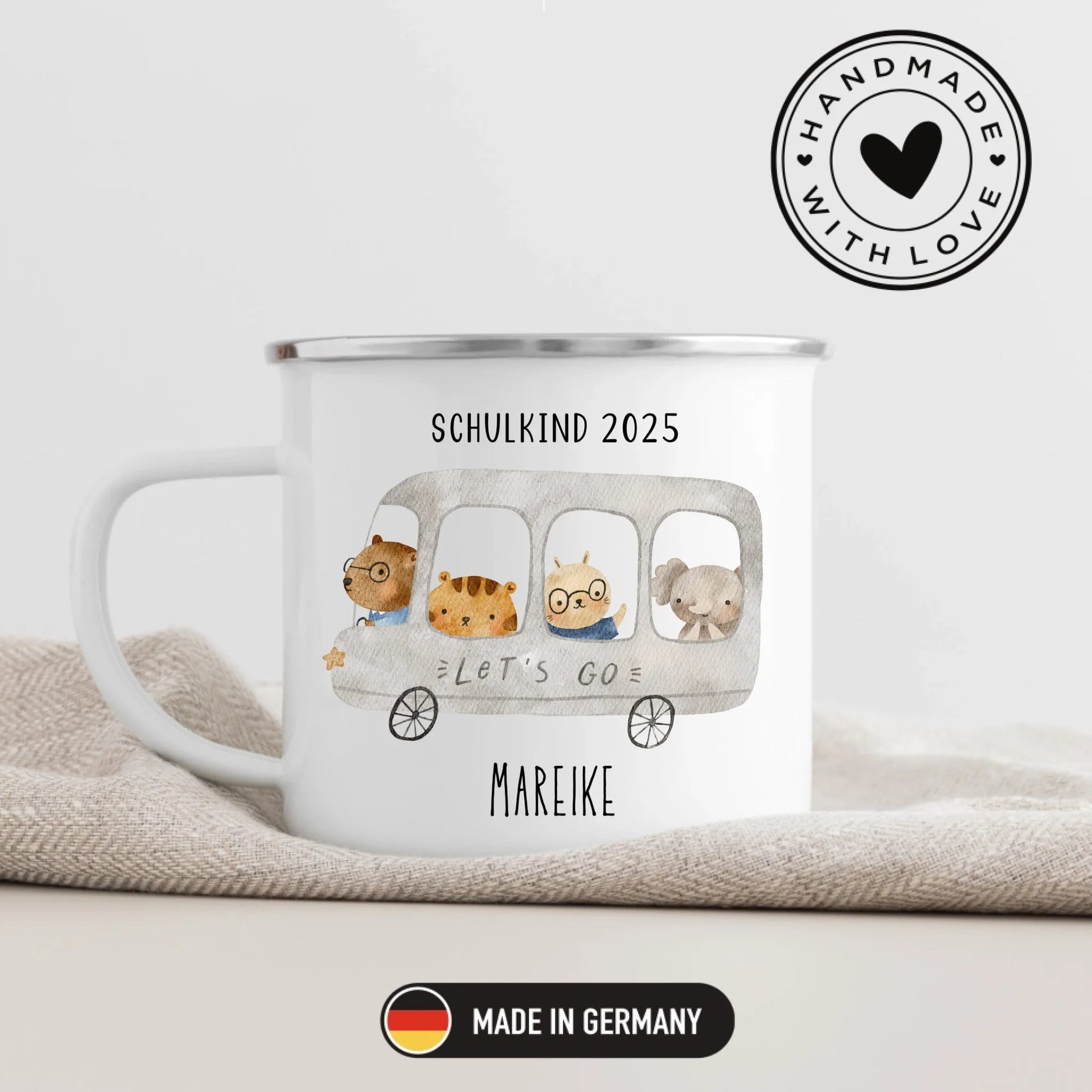 Emaille Tasse Schulkind 2025 - Tierischer Bus Little Mathilda Little Mathilda Emaille Tasse