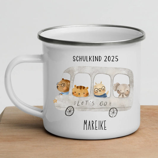Emaille Tasse Schulkind 2025 - Tierischer Bus Little Mathilda Little Mathilda Emaille Tasse