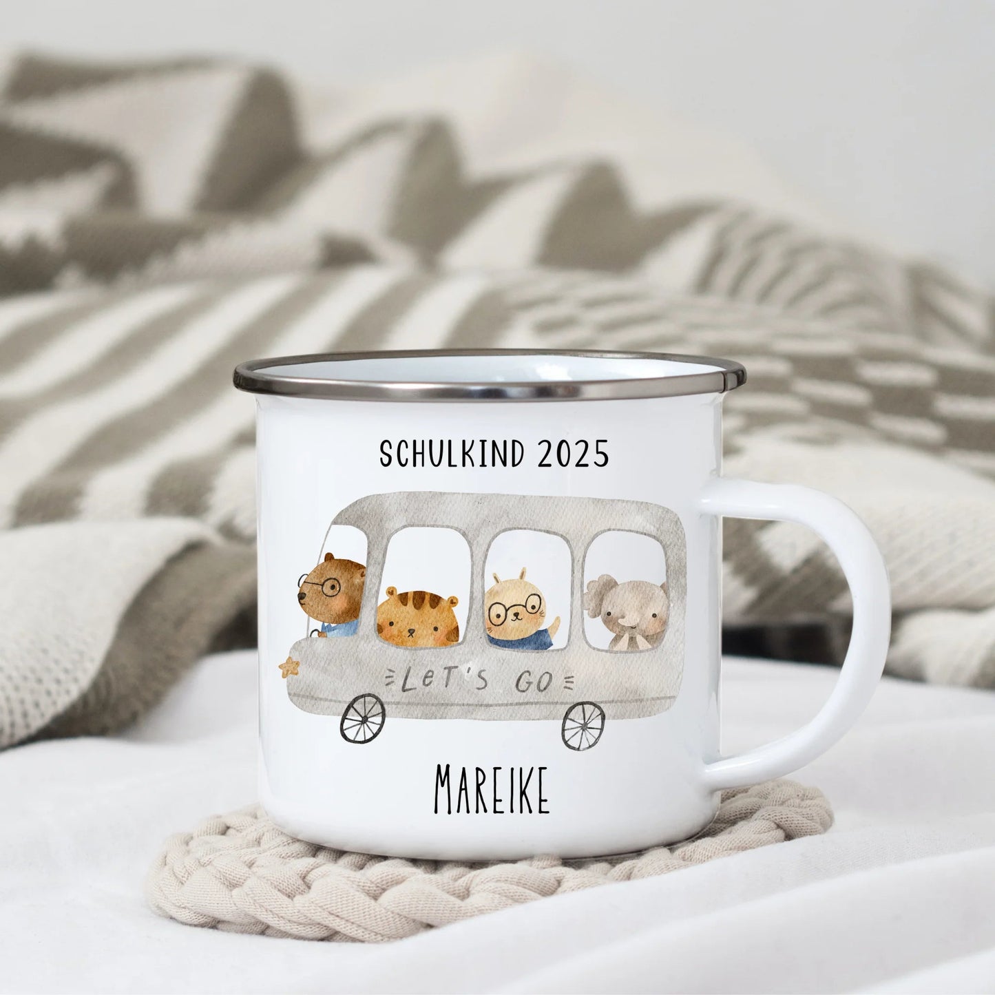 Emaille Tasse Schulkind 2025 - Tierischer Bus Little Mathilda Little Mathilda Emaille Tasse