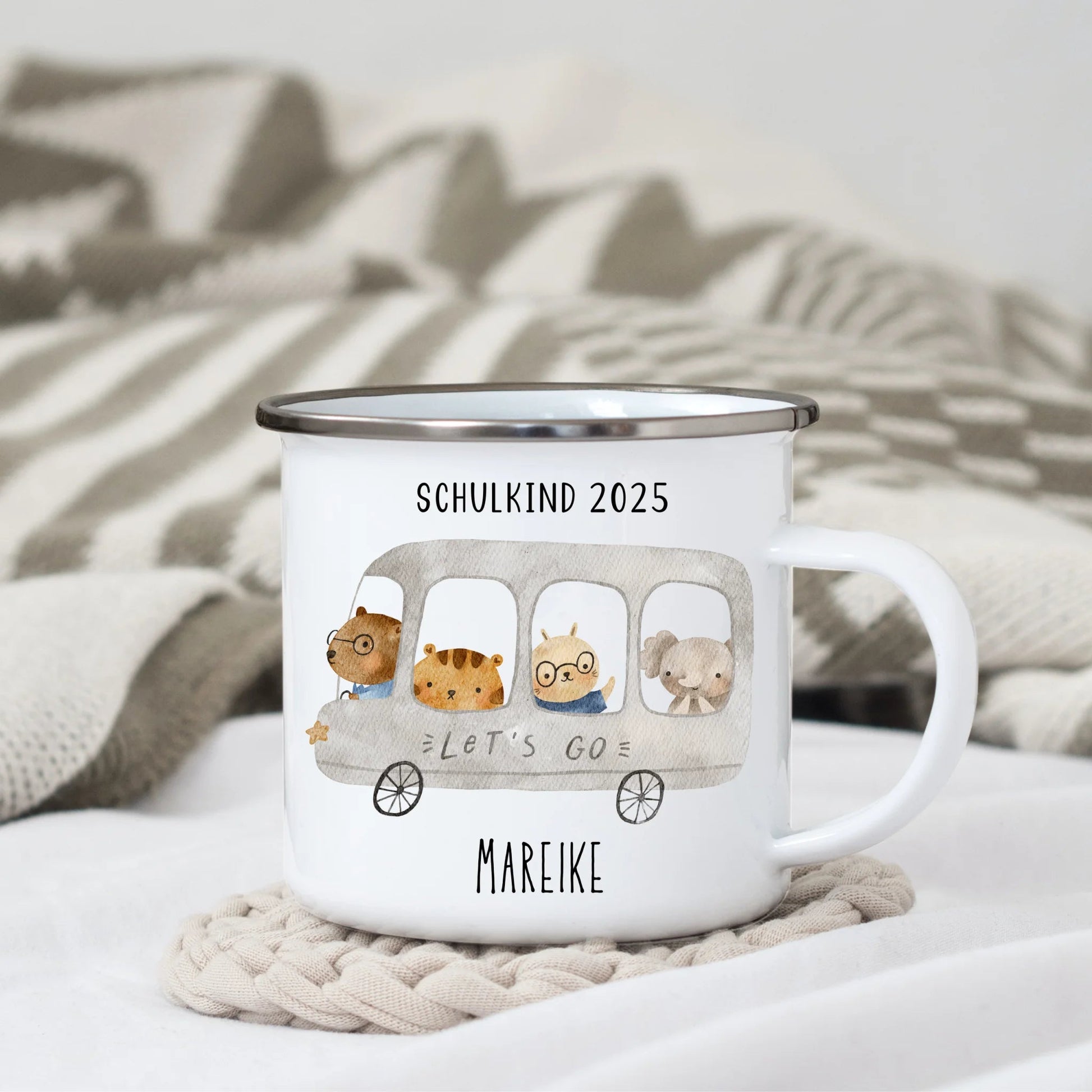 Emaille Tasse Schulkind 2025 - Tierischer Bus Little Mathilda Little Mathilda Emaille Tasse