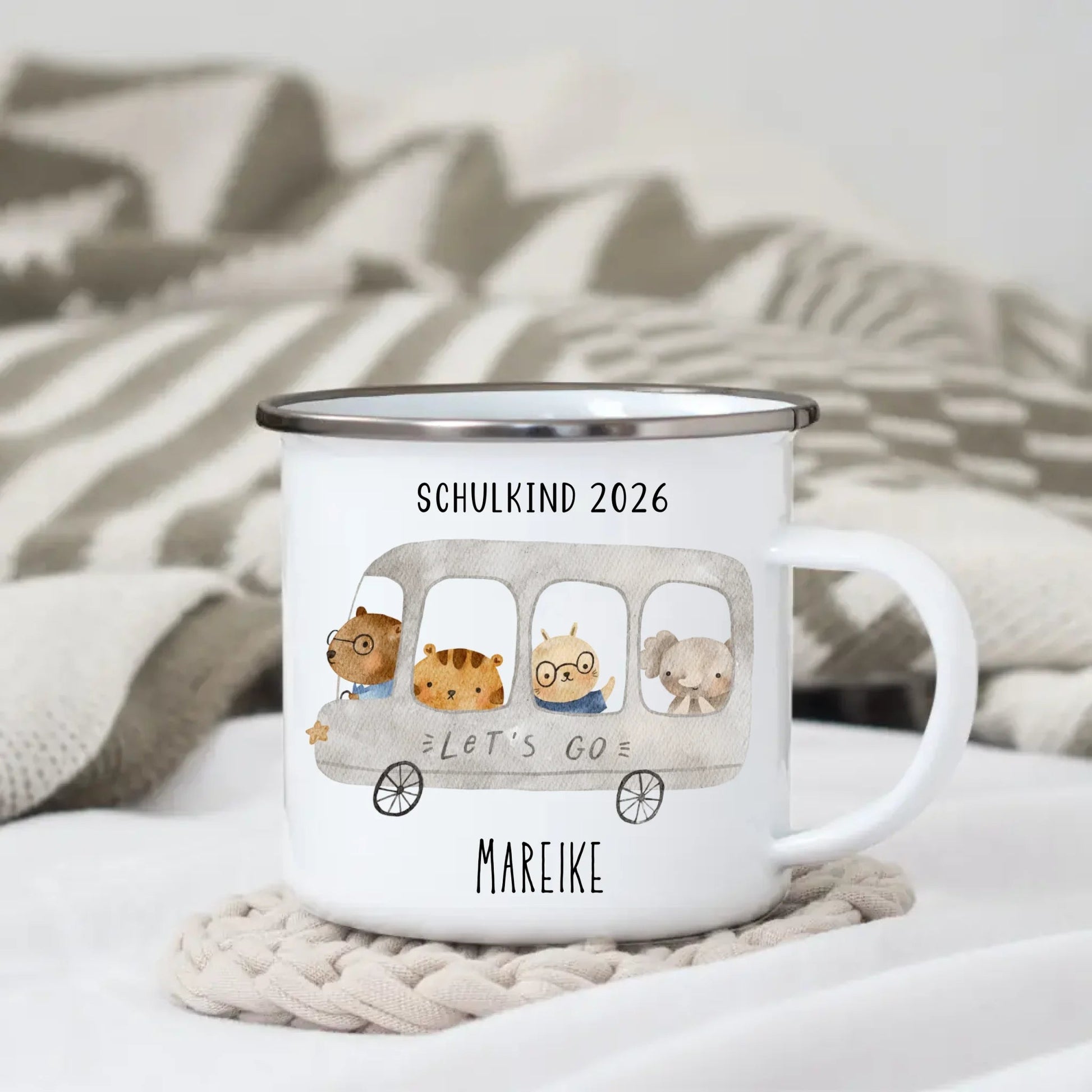 Emaille Tasse Schulkind 2025 - Tierischer Bus Little Mathilda Little Mathilda Emaille Tasse