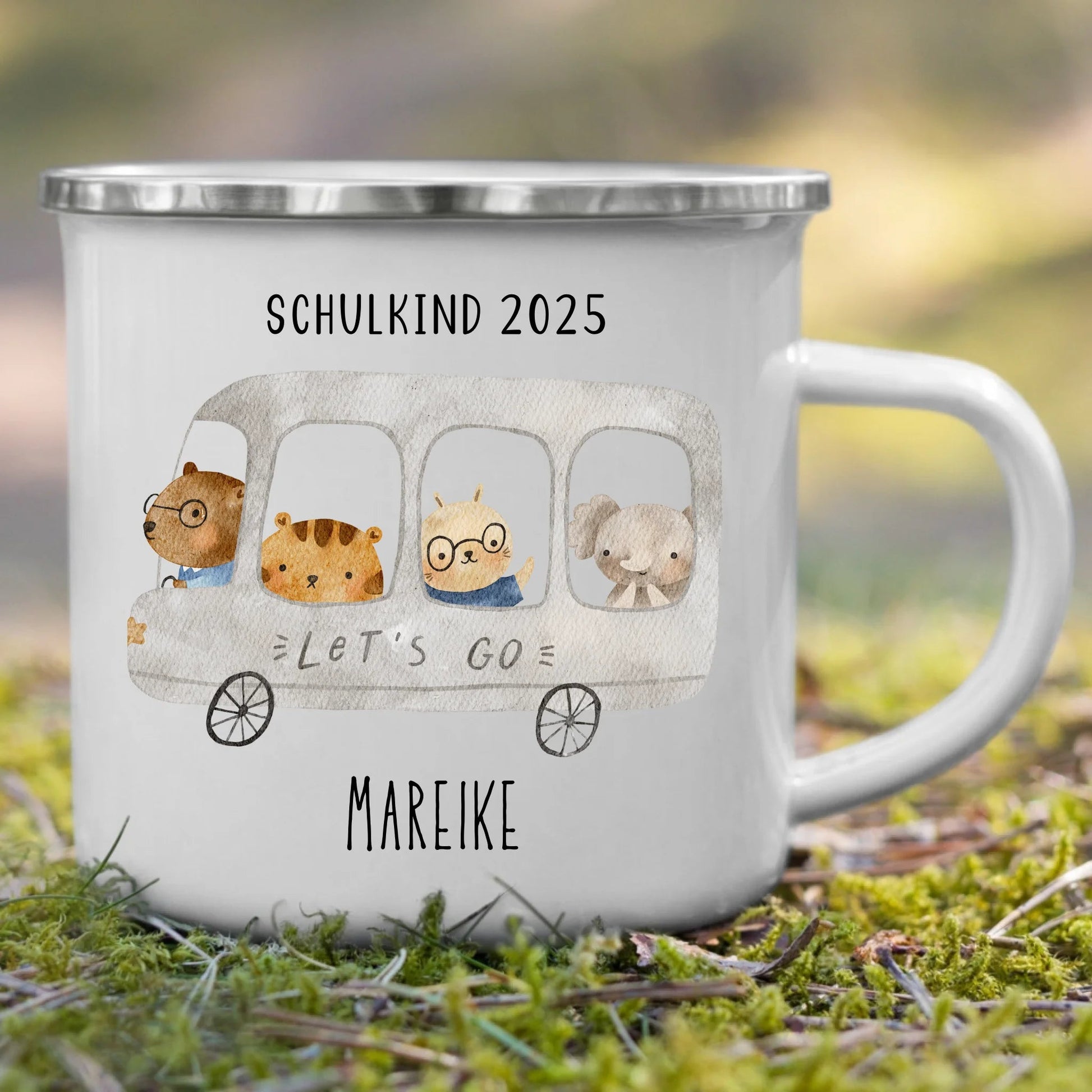 Emaille Tasse Schulkind 2025 - Tierischer Bus Little Mathilda Little Mathilda Emaille Tasse