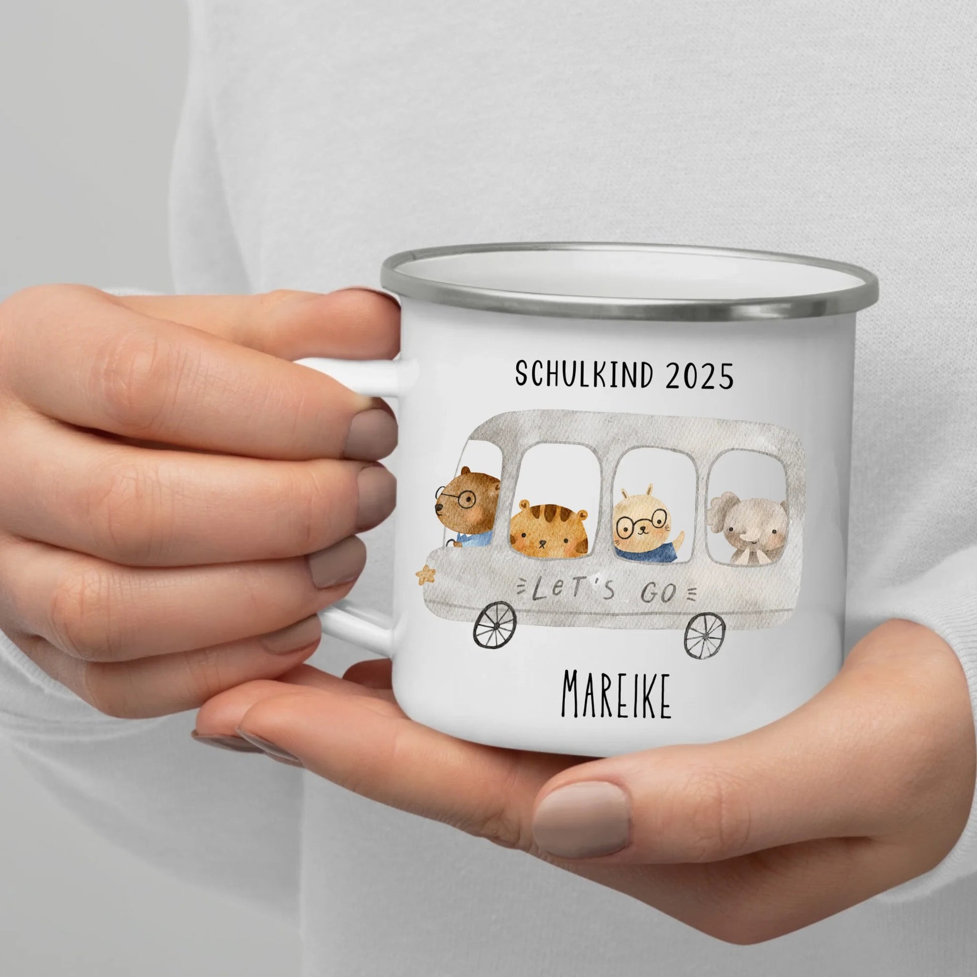 Emaille Tasse Schulkind 2025 - Tierischer Bus Little Mathilda Little Mathilda Emaille Tasse