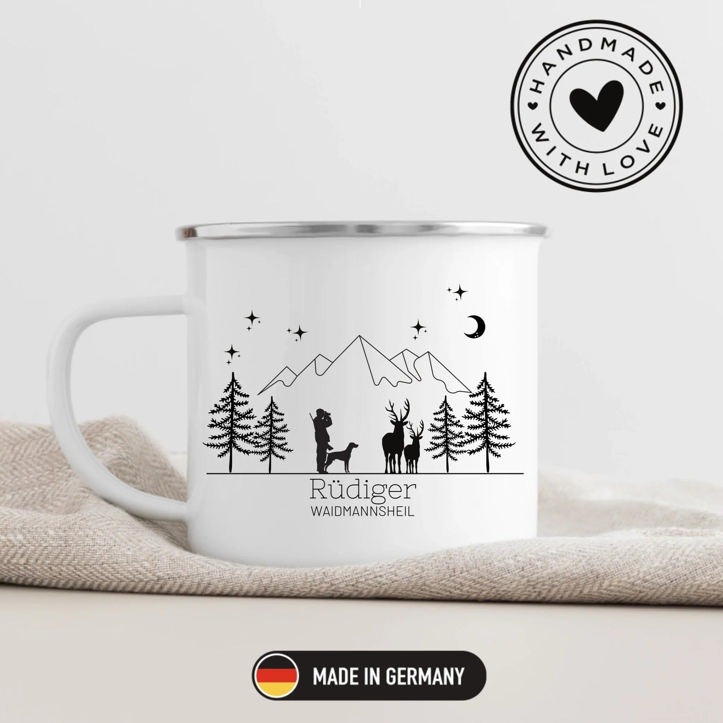 Jägertasse mit Hund und Hirsch Little Mathilda Little Mathilda Emaille Tasse